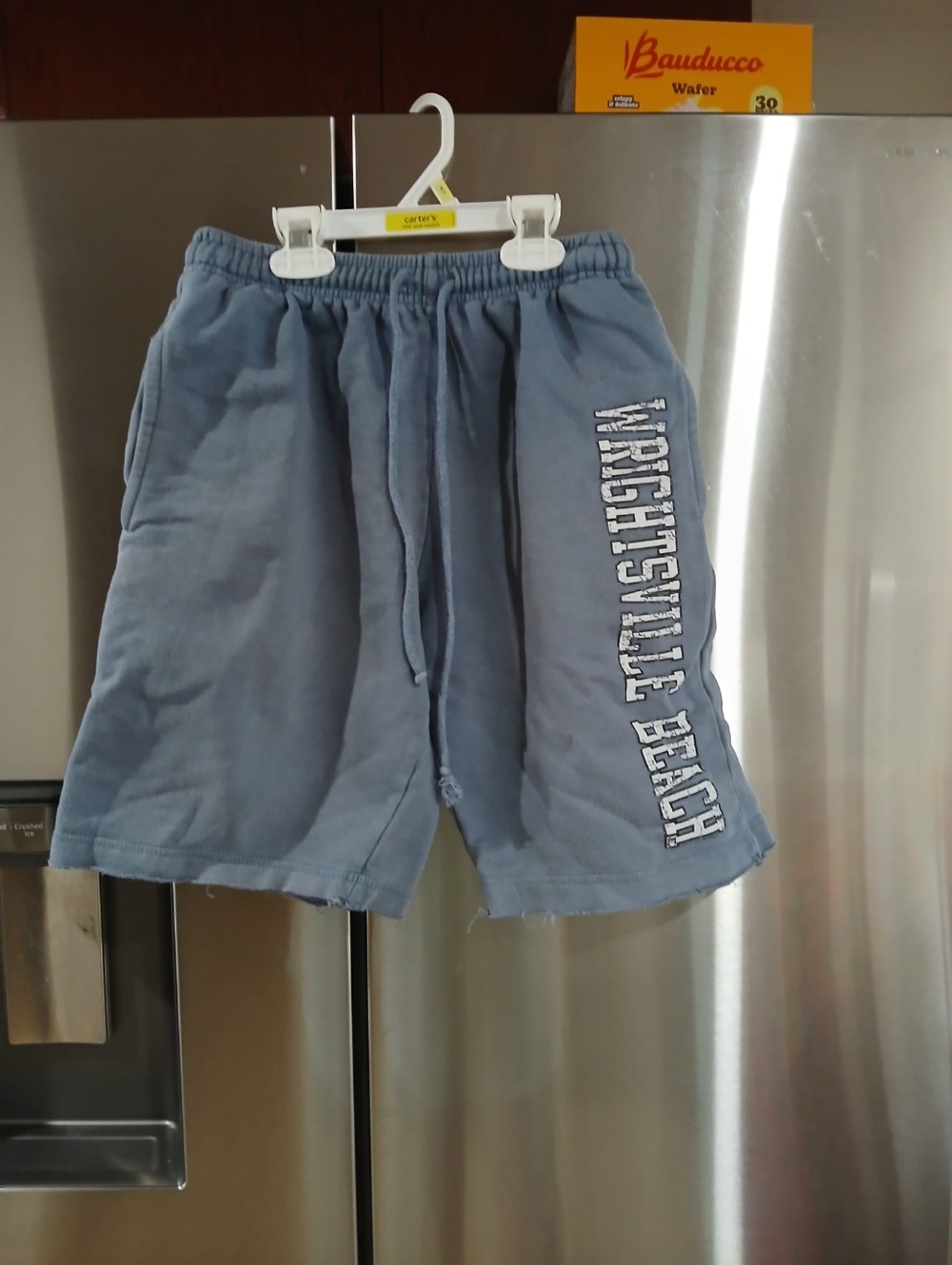 Washed Blue Men's Drawstring Athletic Shorts with Side Print... US. VINTAGE